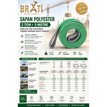 BRATİ HAND TOOLS Sapan Polyester Spanzet 2 Ton 3 Metre Yeşil Renk Sağlam Yük Kaldırma Indirme Halat