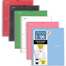 Peri Store Five Star Spiral Defterler + Çalışma Uygulaması, 6'lı Paket, 1 Konu, Kolej Kareli, 8-1/2 "x 11", 100 Yaprak, Özelleştirilebilir Kapak, Ateş Kırmızısı, Orman Yeşili, Pasifik Mavisi, Ametist Mor, Beyaz,