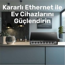 Peri Store Cudy FS108 8-Port 10/100MBPS Metal Kasa Masaüstü Switch, Tak ve Çalıştır, Duvara Monte Edilebilir Tasarım, Fansız Sessiz Çalışma, Ev ve Ofis Için Ethernet Çoklayıcı