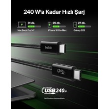 Peri Store 2'li Örgülü Usb-C - Usb-C Kablo, 1,5 M, 240 W, Yumuşak, Esnek ve Hızlı Şarj Kablosu, 17 ve 16 Serisi, Galaxy S25, 10, iPad Pro ve Daha Fazlasıyla Uyumlu, Siyah