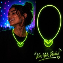 Samur Parti Neon Işıklı Fosforlu Kalp Parti Kolyesi Yeşil Renk