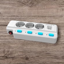 Peri Store Termal Akım Korumalı 2500W 10 Amper 3 Lü Priz 1.5 Metre Uzatma Kablosu Çoklu Priz 2 USB Çocuk Korumalı