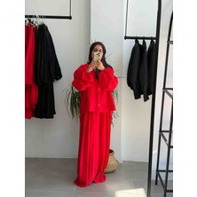 Butik Duyawear Kırmızı Bol Pantolonlu Takım