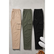 Damga Erkek Beli Lastikli 3 Lü Kargo Keten Pantolon