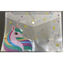 Belirtilmemiş Unicorn Desenli Yıldız ve Ponponlu Şeffaf Dosya - Renkliatlı Okul Kırtasiye Ürünü