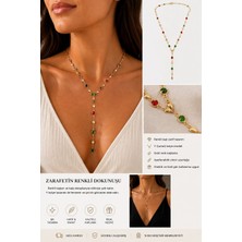 Adivo Store Gold Renk Renkli Taşlı Y Kolye Kadın | Kalp Detaylı Lariat Kolye | Minimal Zarif Zincir Kolye