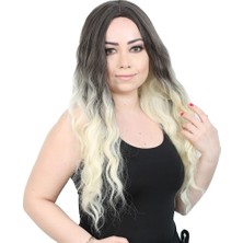 Belirtilmemiş Su Daası Uzun Perçemsiz Fiber Sen Peruk / Küllü Siyah / Platin Ombreli
