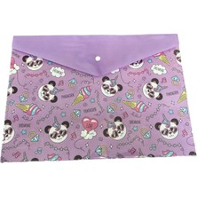 Belirtilmemiş Pandacorn Desenli Mor Çıtçıtlı Evrak Dosyası - A4 Boyutunda Unicorn Panda Baskılı Şeffaf Poşet Klasör