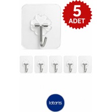 Lataris 5 Adet Kendinden Yapışkanlı Şeffaf Askı Metal Banyo Mutfak Dolap Askısı 6x6 cm