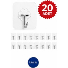 Lataris 20 Adet Kendinden Yapışkanlı Şeffaf Metal Askı Banyo Mutfak Dolap Askısı 6x6 cm
