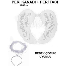 Belirtilmemiş Beyaz Dantel Tüllü Peri Kanadı Peri Tacı Seti 45X40 cm