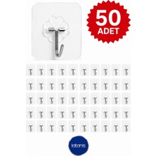 Lataris 50 Adet Kendinden Yapışkanlı Şeffaf Metal Askı Banyo Mutfak Dolap Askısı 6x6 cm
