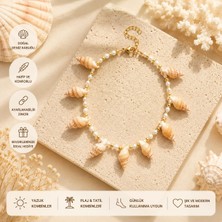 Adivo Store Deniz Kabuğu Halhal Gold Renk Kadın Ayak Halhalı | Incili Bohem Yazlık Halhal | Plaj ve Tatil Aksesuarı