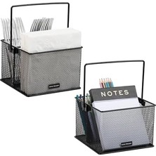 Zg Store Mind Reader Network Collection Mutfak Eşyaları Veya Aksesuar Kutusu, Saplı, Tezgah Veya Çalışma Masası Düzenleyici, Metal Izgara, 2 Adet, 25,4 cm U x 17,8 cm G x 12,1 cm Y, Siyah