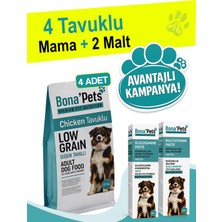 Bona’Pets Premium Pet Nutrition Bona’pets Premium Kampanyalı Düşük Tahıllı 4'lü Tavuk Etli Köpek Maması 12 kg 2 Adet Malt