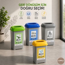 Melkan Home 4’lü Geri Dönüşüm Atık Kutusu Seti 50 Litre – Cam, Kağıt, Plastik ve Metal Atık Ayrıştırma Kutuları 33,5X43,5X60 cm