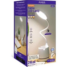 Auhma Atl-5  Şarjlı Dokunmatik 24 LED 3 Modlu Çalışma Okuma Işığı Esnek Gövdeli Masa Lambası Beyaz