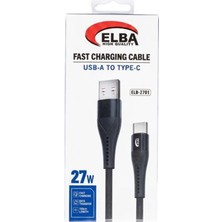 Elba ELB-2701 27W Usb-A To Type-C 1mt Siyah Örgülü Şarj Kablosu 480MPS Hızlı Şarj