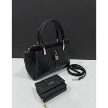 Just Polo Kadın El & Omuz Çantası Gold Detaylı Özel Tasarım Çanta + Uyumlu Cüzdan Seti 22X28 cm