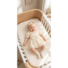 Miniday Baby Kız Bebek Mevlütlük Yazlık Elbise Bandanalı Dantelli Yeni Doğan Hastane Çıkışı Gelinlik Abiye 4024