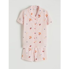 Lc Waikiki Yeni Sezon Gömlek Yaka Desenli Kız Çocuk Şortlu Pijama Takımı