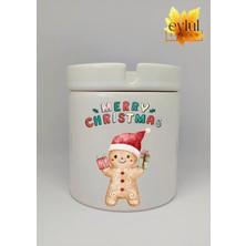 Eylül Design Yılbaşı Şapkalı Sevimli Kurabiye Merry Christmas Baskılı Seramik Küllük Kokusuz Kültablası
