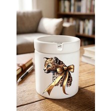 Eylül Design Leopar Kedi Tasarımlı Baskılı Seramik Küllük Kokusuz Kül Tablası
