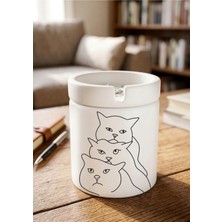 Eylül Design Sevimli Kediler Baskılı Özel Tasarım Baskılı Seramik Küllük Kokusuz Kültablası