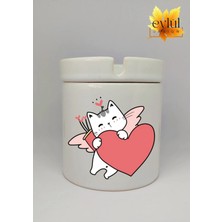 Eylül Design Eros Kedi Özel Tasarım Baskılı Seramik Küllük Kokusuz Kültablası