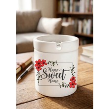 Eylül Design Home Sweet Home Minimalist Ev Tasarımlı Baskılı Seramik Küllük Dekoratif Kokusuz Kül Tablası