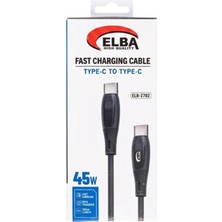 Elba ELB-2702 45W Type-C To Type-C 1mt Siyah Silikon Şarj Kablosu 480MPS  Hızlı Şarj
