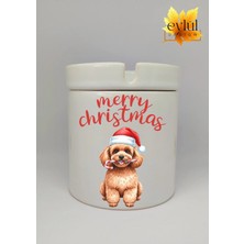 Eylül Design Yılbaşı Şapkalı Sevimli Köpek Merry Christmas Baskılı Seramik Küllük Kokusuz Kültablası
