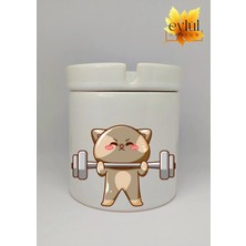 Eylül Design Sporcu Kedi Özel Tasarım Baskılı Seramik Küllük Kokusuz Kültablası