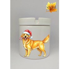 Eylül Design Yılbaşı Şapkalı Sevimli Köpek Baskılı Seramik Küllük Kokusuz Kültablası