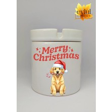 Eylül Design Yılbaşı Şapkalı Sevimli Köpek Merry Christmas Baskılı Seramik Küllük Kokusuz Kültablası