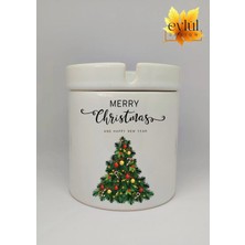 Eylül Design Yılbaşı Ağacı Temalı Merry Christmas Baskılı Özel Tasarım Seramik Küllük Kokusuz Kültablası