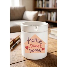 Eylül Design Home Sweet Home Minimalist Ev Tasarımlı Baskılı Seramik Küllük Dekoratif Kokusuz Kül Tablası