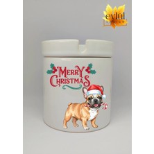 Eylül Design Yılbaşı Şapkalı Sevimli Köpek Merry Christmas Baskılı Seramik Küllük Kokusuz Kültablası