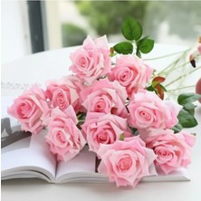 Net Market Yapay Kadife Gül 10 Adet Pembe 50 cm – Yapay Çiçek Dekor, Masa Süsü,
