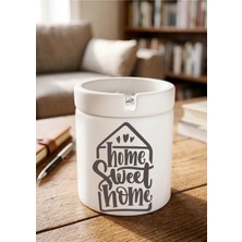 Eylül Design Home Sweet Home Minimalist Ev Tasarımlı Baskılı Seramik Küllük Dekoratif Kokusuz Kül Tablası