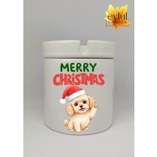 Eylül Design Yılbaşı Şapkalı Sevimli Köpek Merry Christmas Baskılı Seramik Küllük Kokusuz Kültablası