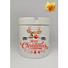 Eylül Design Yılbaşı Temalı Sevimli Geyik Merry Christmas Baskılı Özel Tasarım Seramik Küllük Kokusuz Kültablası