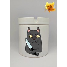 Eylül Design Tehlikeli Kedi Özel Tasarım Baskılı Seramik Küllük Kokusuz Kültablası