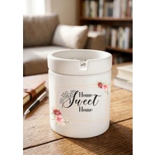 Eylül Design Home Sweet Home Minimalist Ev Tasarımlı Baskılı Seramik Küllük Dekoratif Kokusuz Kül Tablası
