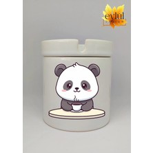 Eylül Design Sevimli Panda Baskılı Özel Tasarım Baskılı Seramik Küllük Kokusuz Kültablası