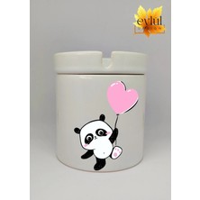 Eylül Design Sevimli Panda Özel Tasarım Baskılı Seramik Küllük Kokusuz Kültablası