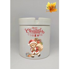 Eylül Design Yılbaşı Temalı Sevimli Ayıcık Merry Christmas Baskılı Özel Tasarım Seramik Küllük Kokusuz Kültablası