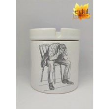 Eylül Design Man On Chair Özel Tasarım Baskılı Seramik Küllük Kokusuz Kültablası