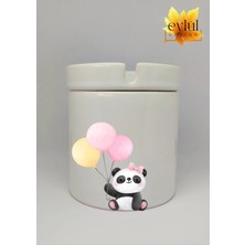 Eylül Design Sevimli Panda Özel Tasarım Baskılı Seramik Küllük Kokusuz Kültablası