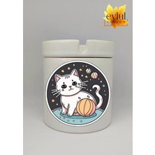 Eylül Design Uzayda Kedi Özel Tasarım Baskılı Seramik Küllük Kokusuz Kültablası